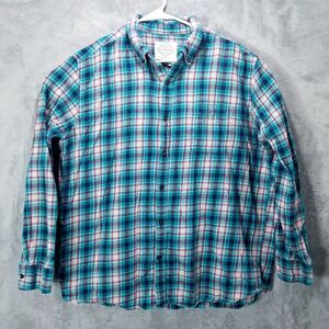 St JOHN'S Bay Button Down Shirt Mens Plaid Long sleeve Collared Super Soft XL